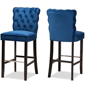 Baxton Studio Daphne Modern and Contemporary Navy Blue Velvet Fabric Upholstered and Dark Brown Finished Wood 2-Piece Bar Stool Set Baxton Studio restaurant furniture, hotel furniture, commercial furniture, wholesale bar furniture, wholesale bar stools, classic bar stools